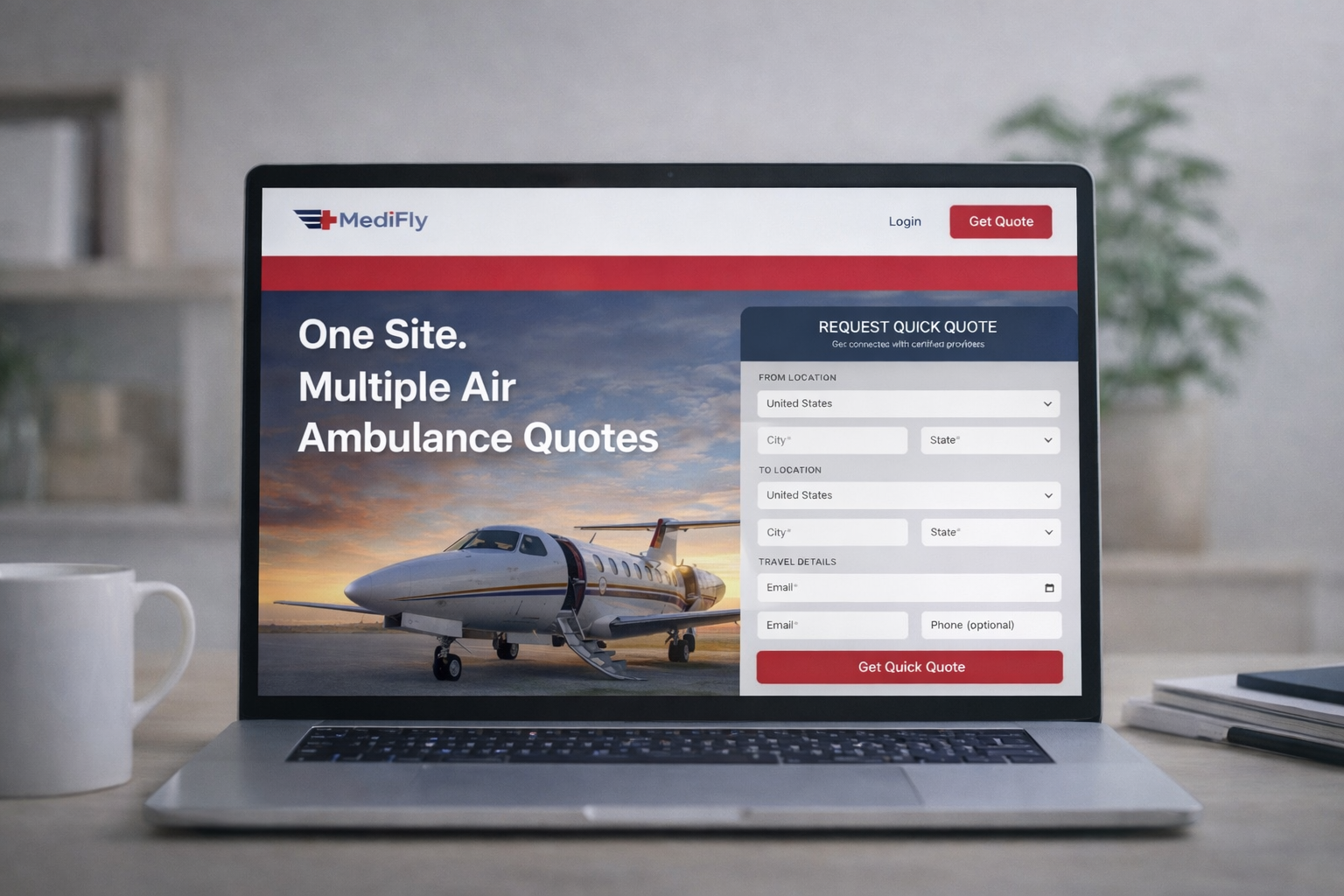 Fixed-wing medical aircraft ready for patient transport